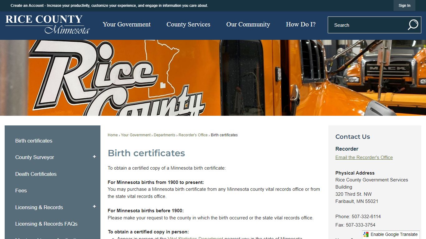 Birth certificates | Rice County, MN